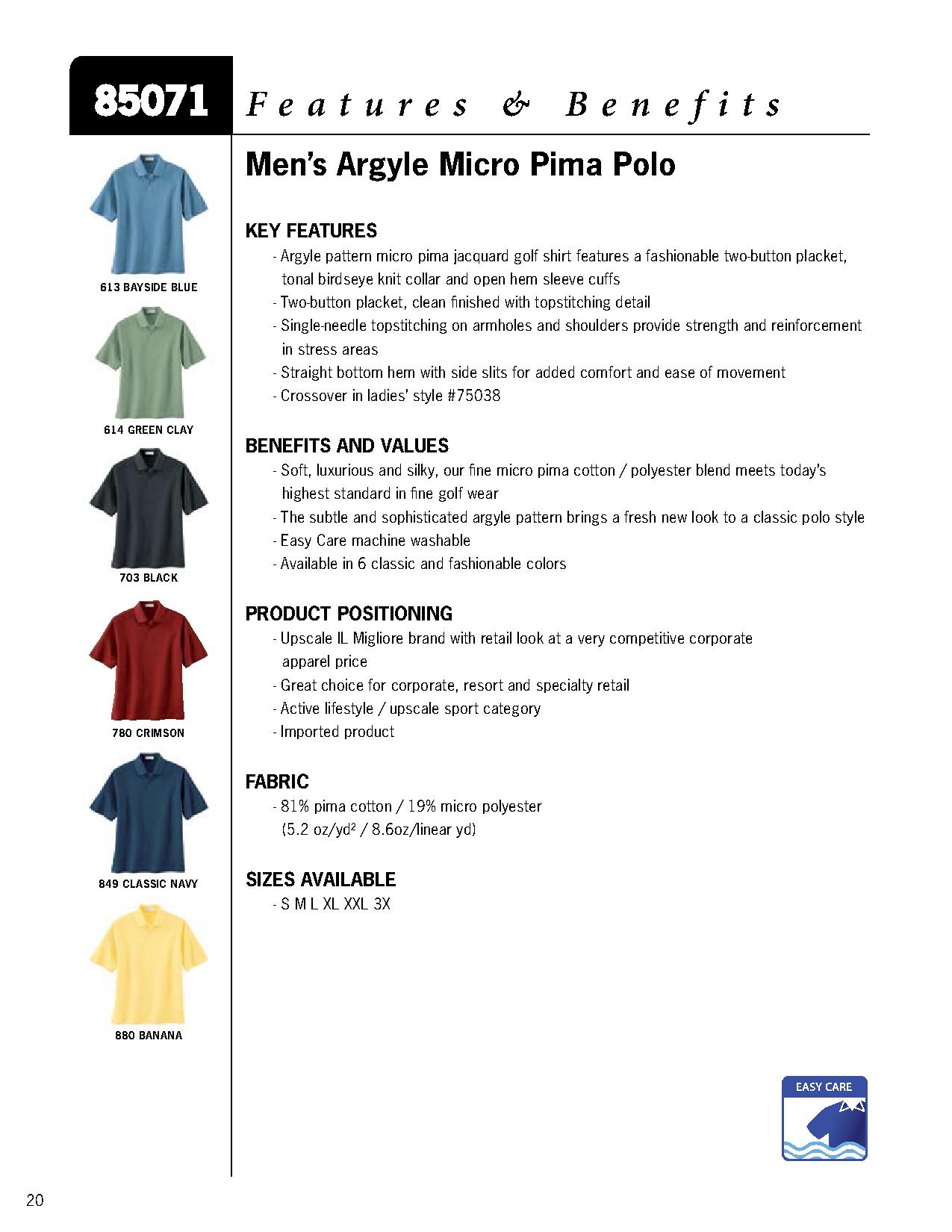 Ash City Micro pima 85071 - Men's Argyle Micro Pima Polo