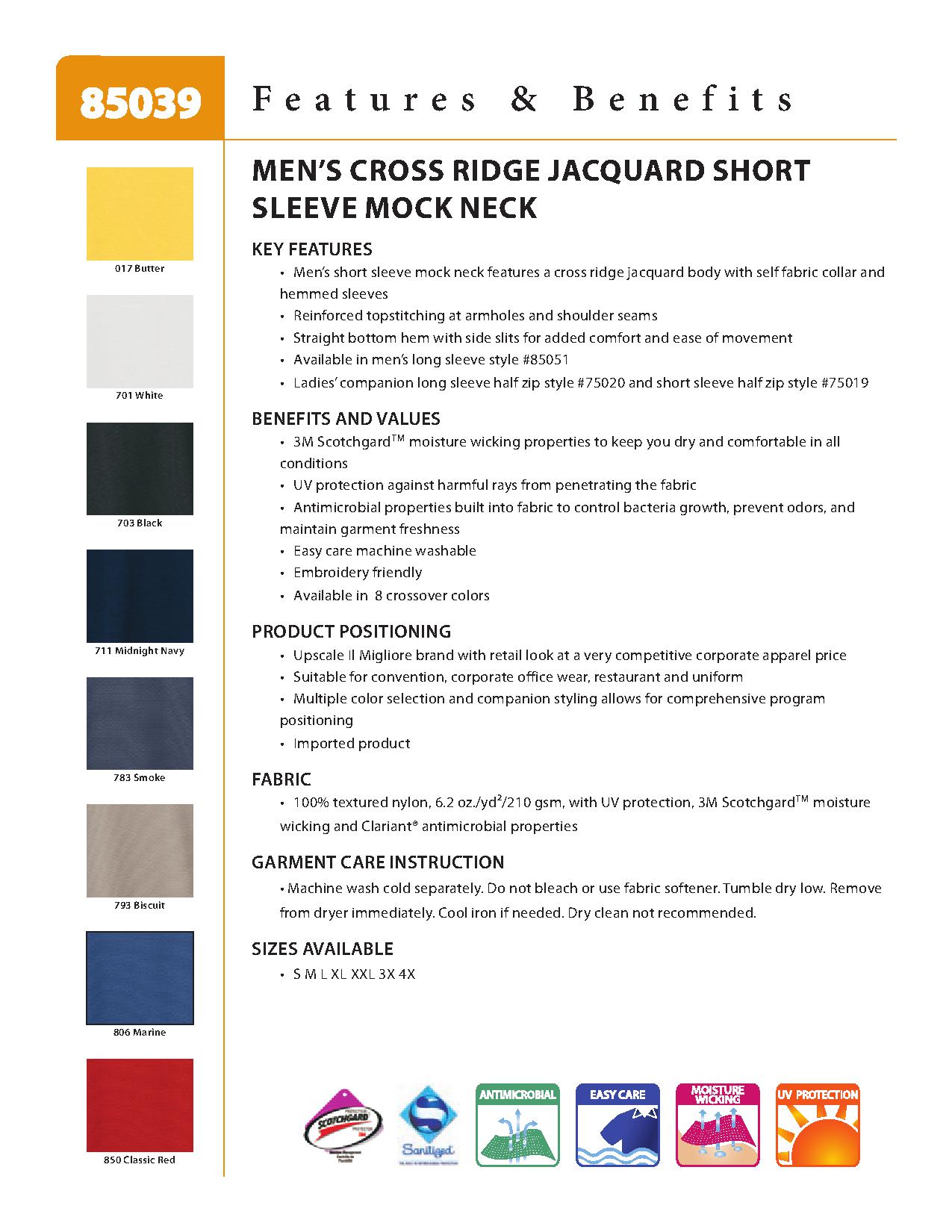 Ash City Performance 85039 - Men's Cross Ridge Jacquard Short Sleeve Mock Neck