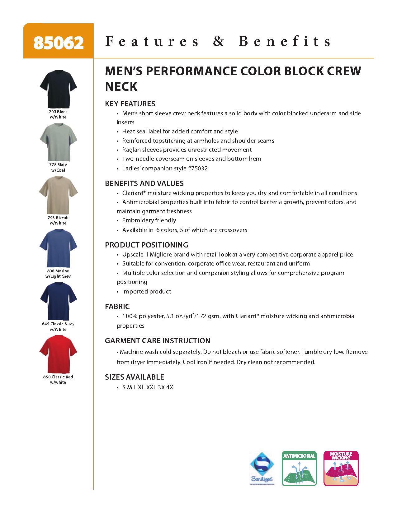Ash City Performance 85062 - Men's Performance Color-Block Crew Neck