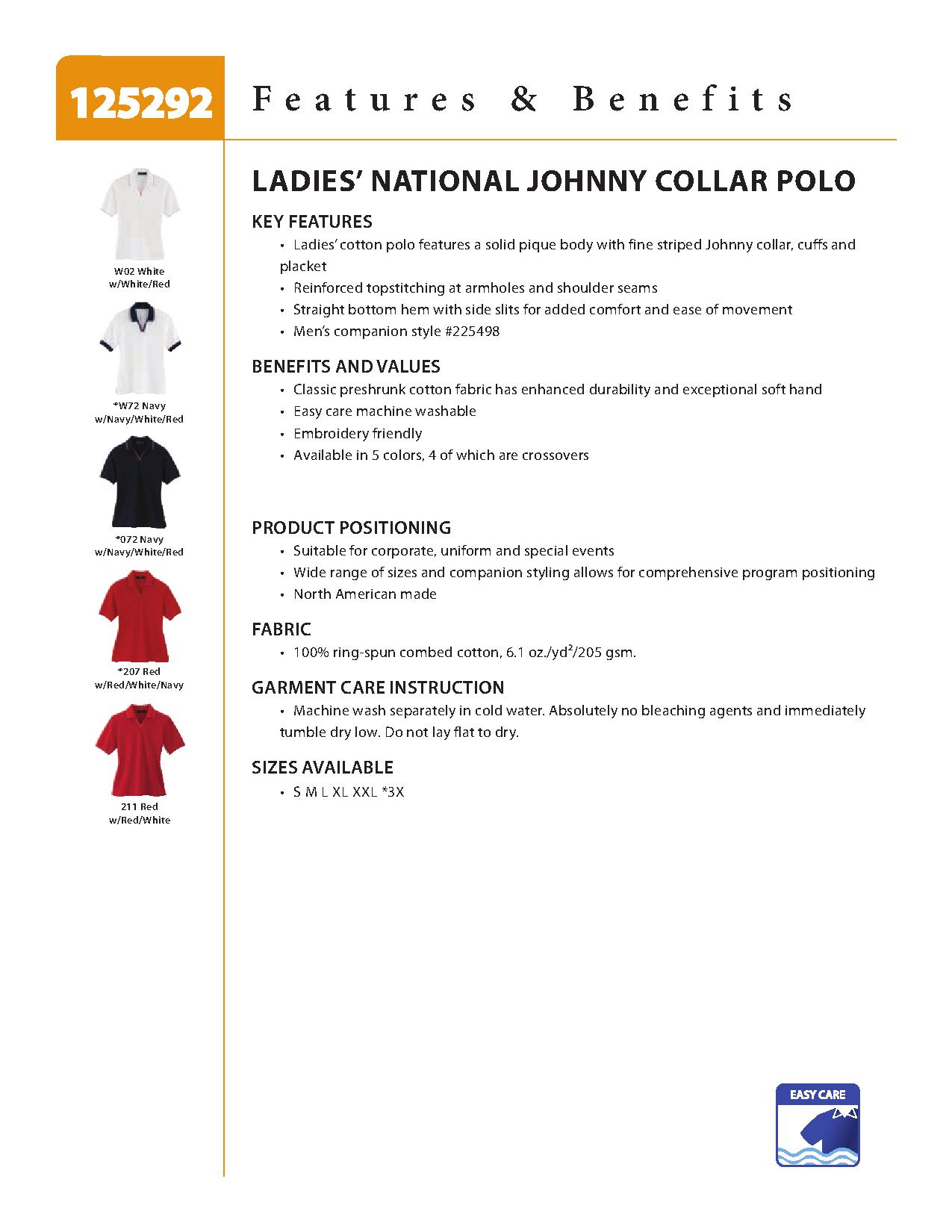 Ash City Pique 125292 - Ladies' National Johnny Collar Polo