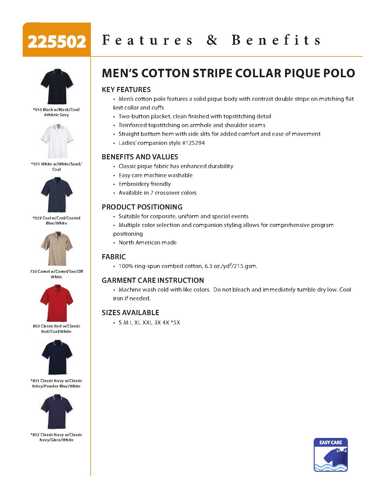Ash City Pique 225502 - Men's Cotton Stripe Collar Pique Polo