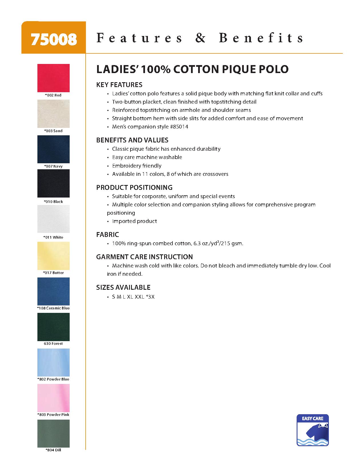 Ash City Pique 75008 - Ladies' 100% Cotton Pique Polo