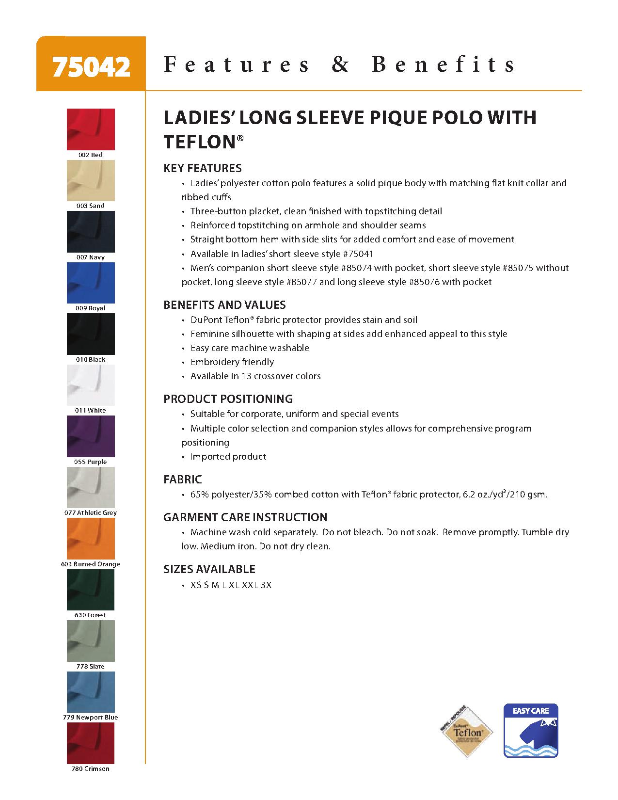 Ash City Pique 75042 - Ladies' Long Sleeve Extreme Pique Polo With Teflon