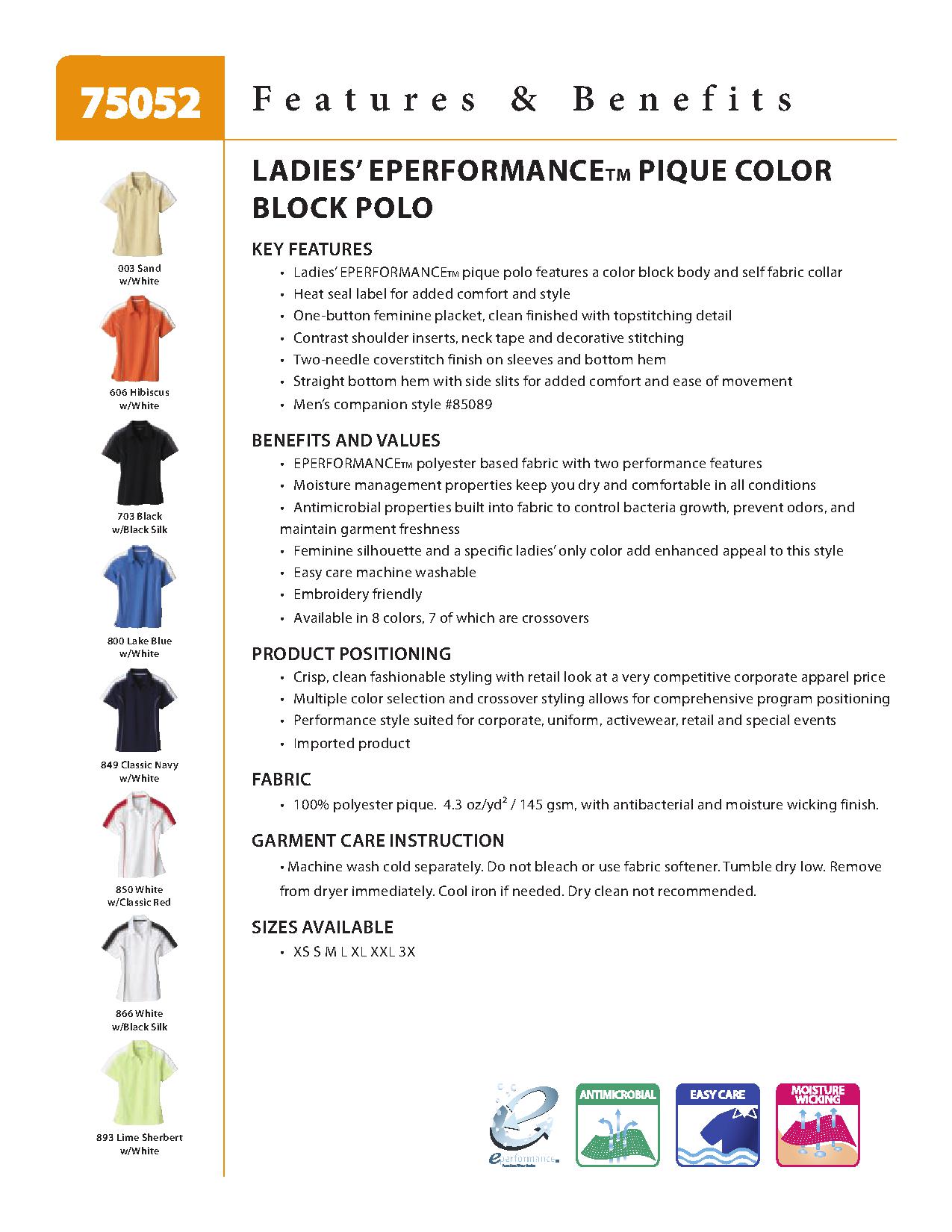 Ash City Pique 75052 - Ladies' Eperformance Pique Color-Block Polo