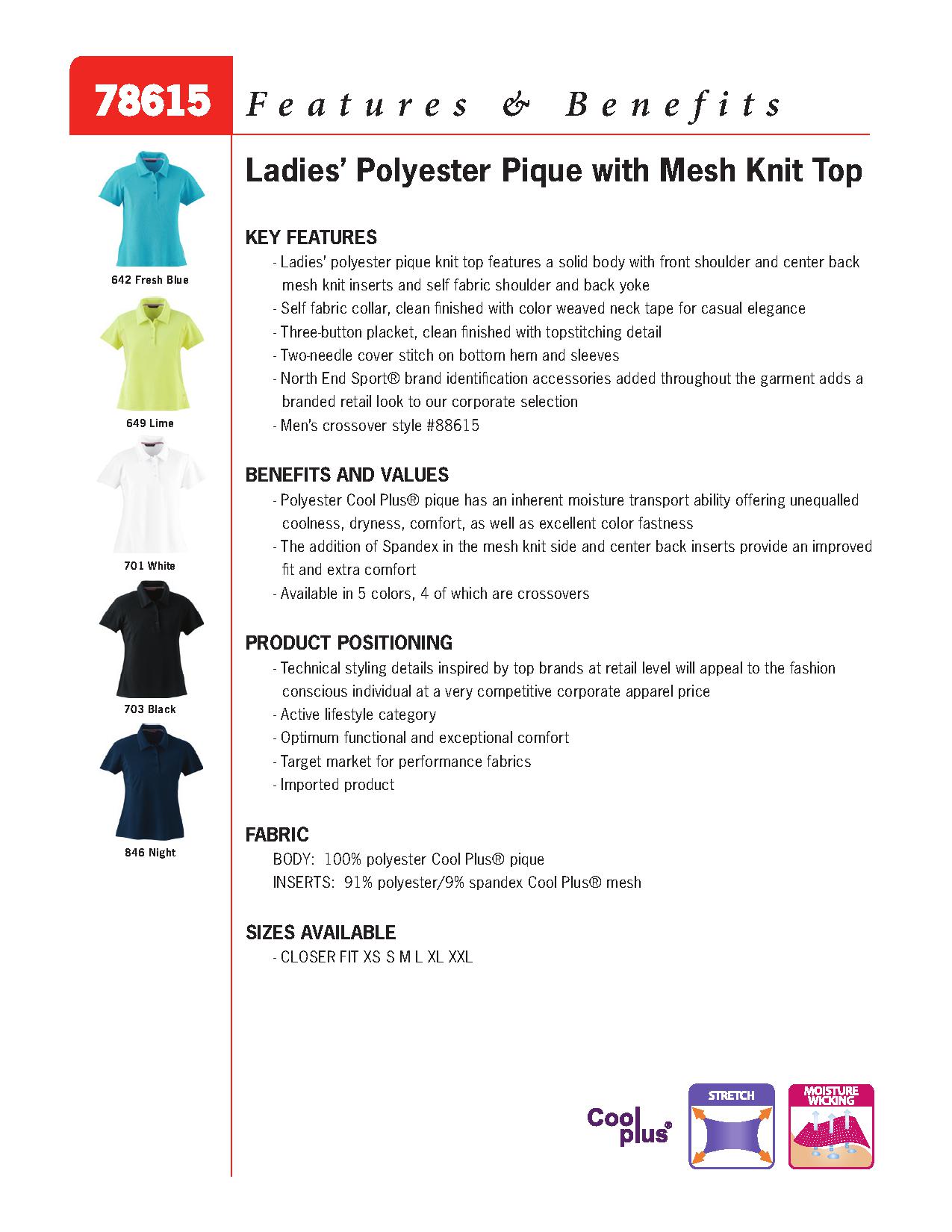Ash City Pique 78615 - Ladies' Polyeter Pique Polo With Mesh