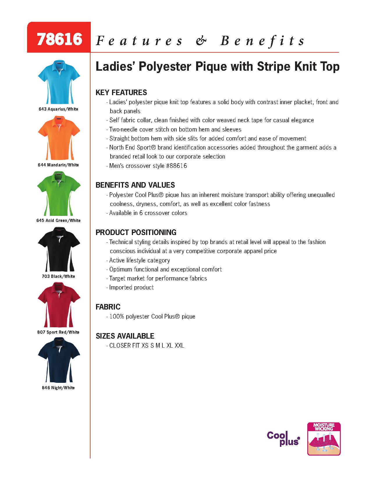 Ash City Pique 78616 - Ladies' Polyeter Pique Polo With Stripe
