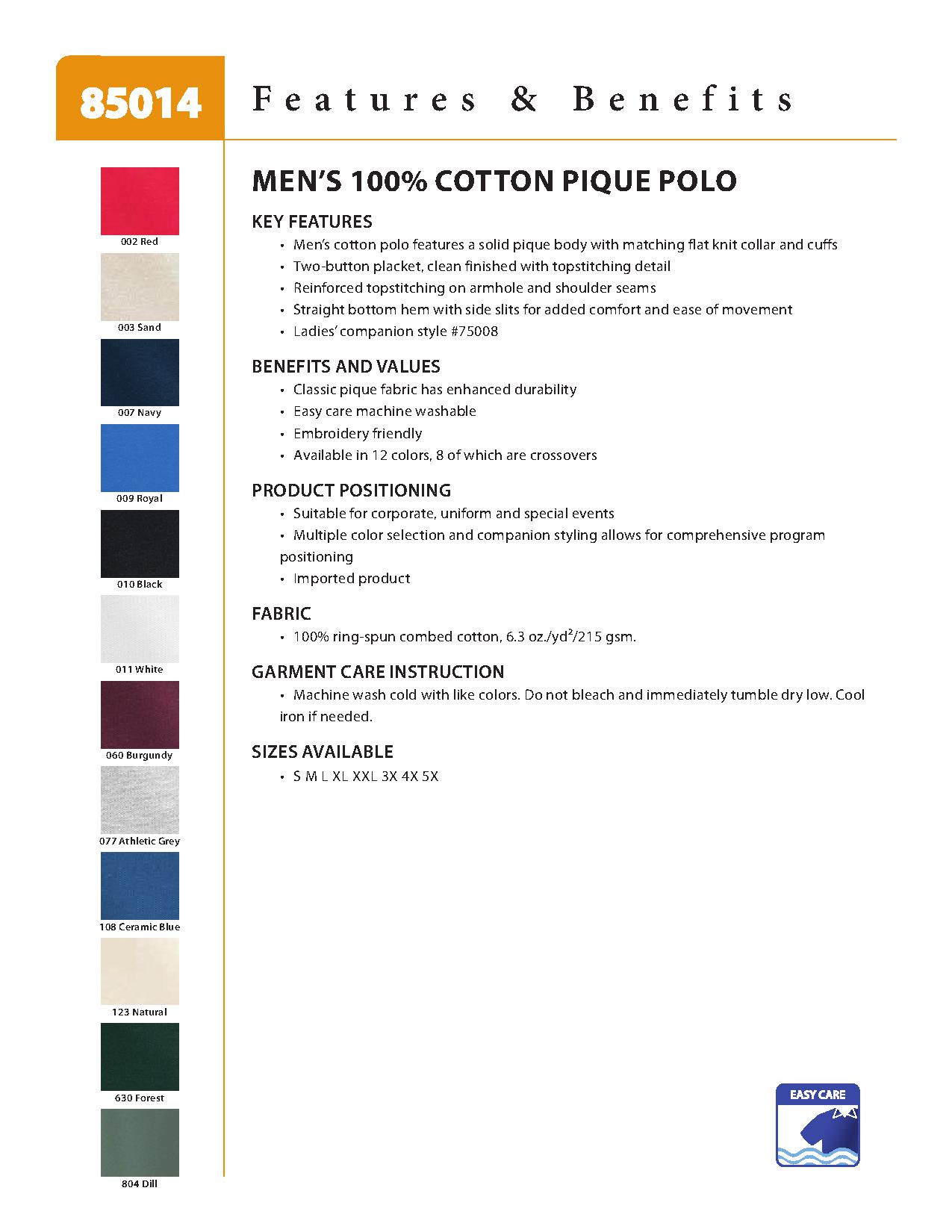 Ash City Pique 85014 - Men's One Hundred Percent Cotton Pique Polo