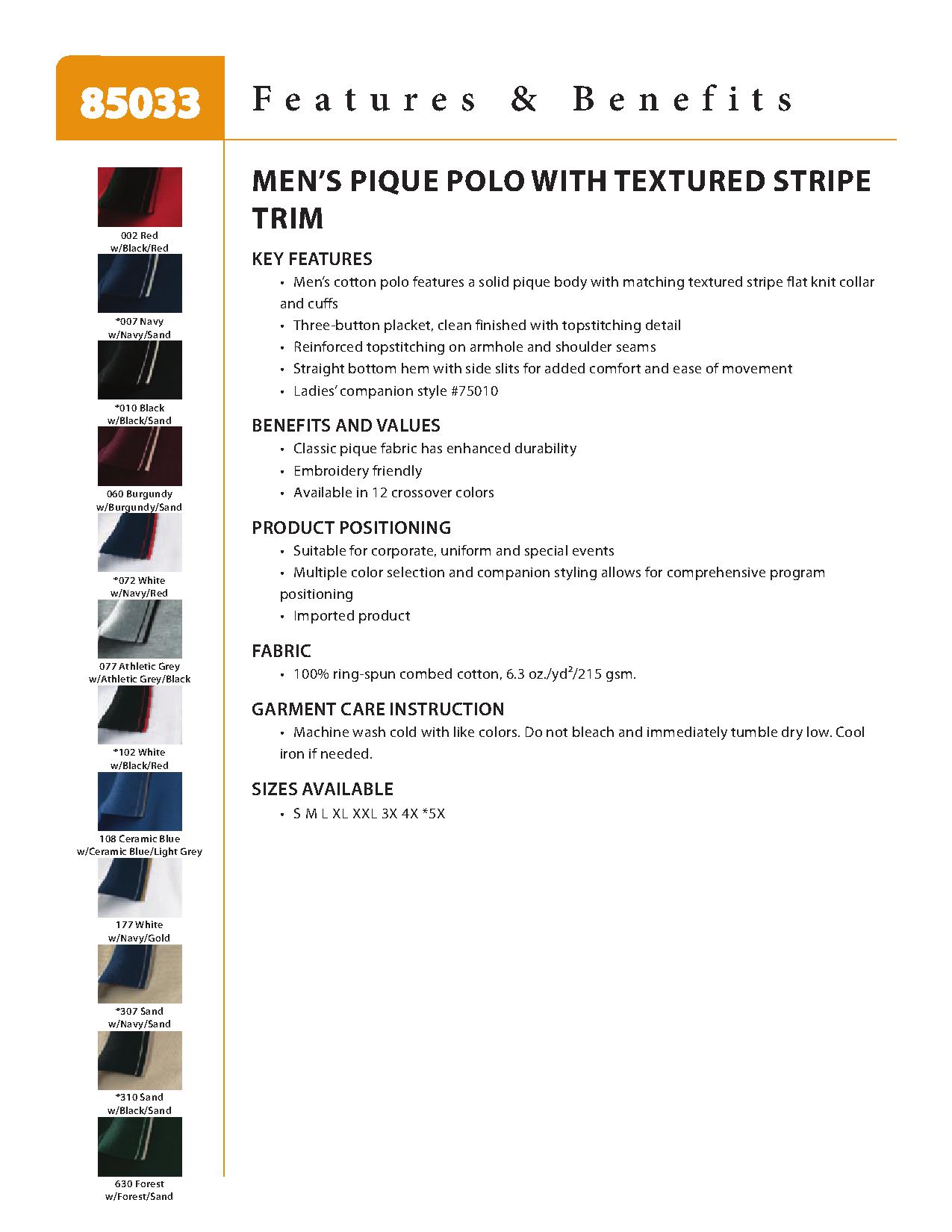 Ash City Pique 85033 - Men's Pique Polo With Textured Stripe Trim