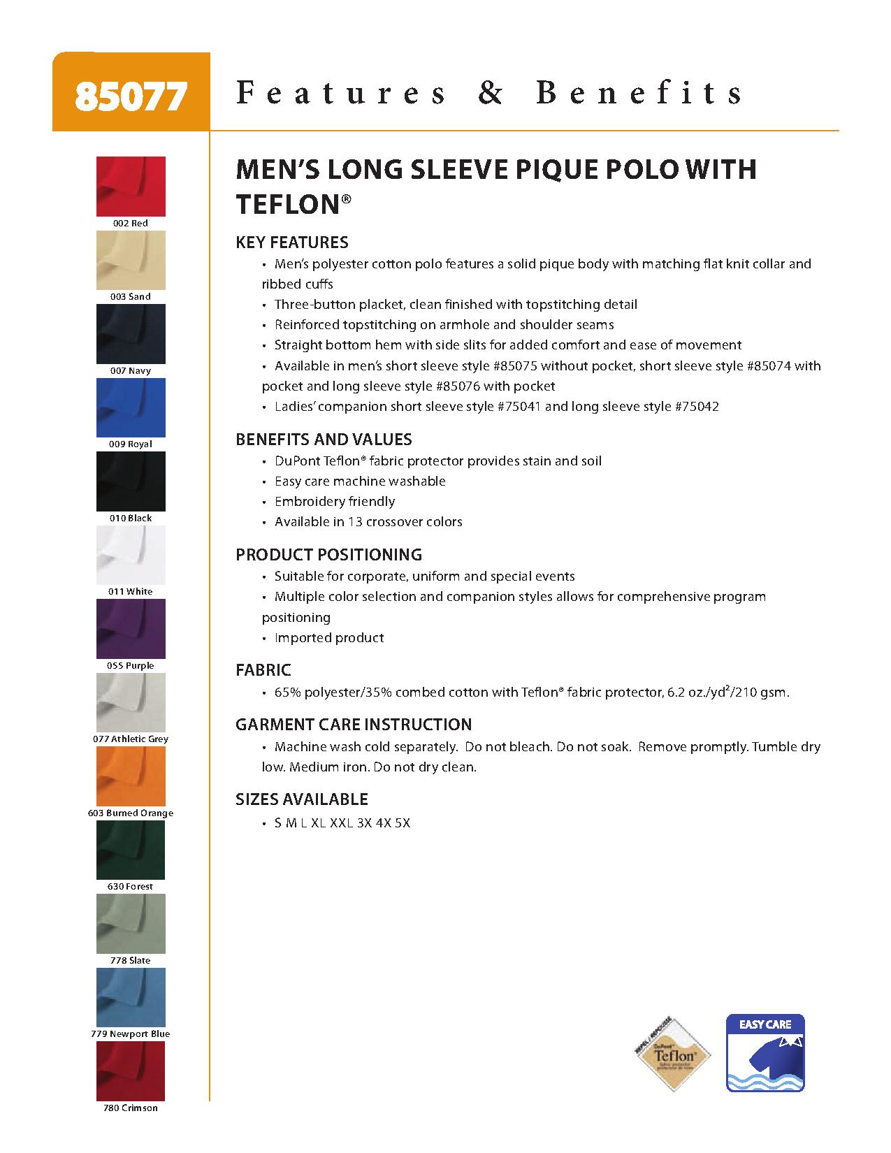 Ash City Pique 85077 - Men's Long Sleeve Extreme Pique Polo With Teflon