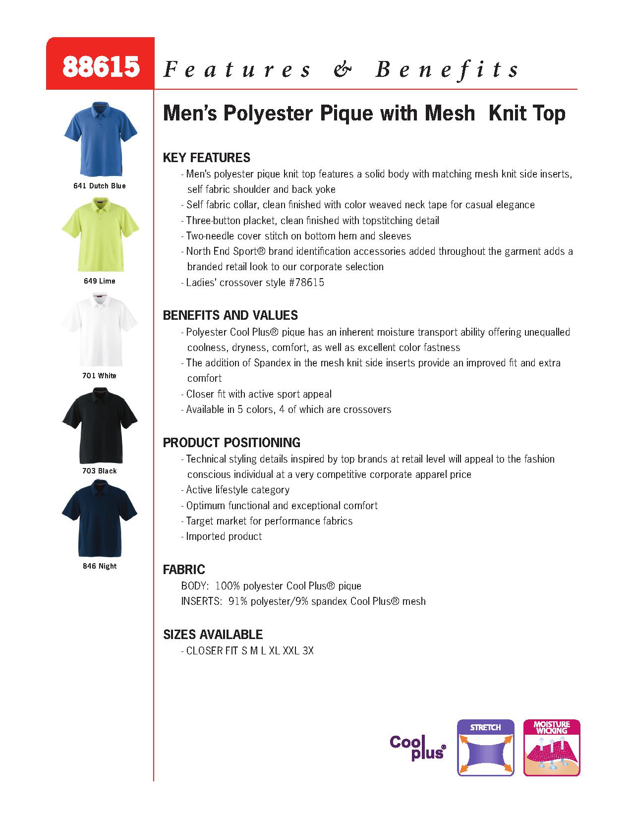 Ash City Pique 88615 - Men's Polyester Pique Polo With Mesh