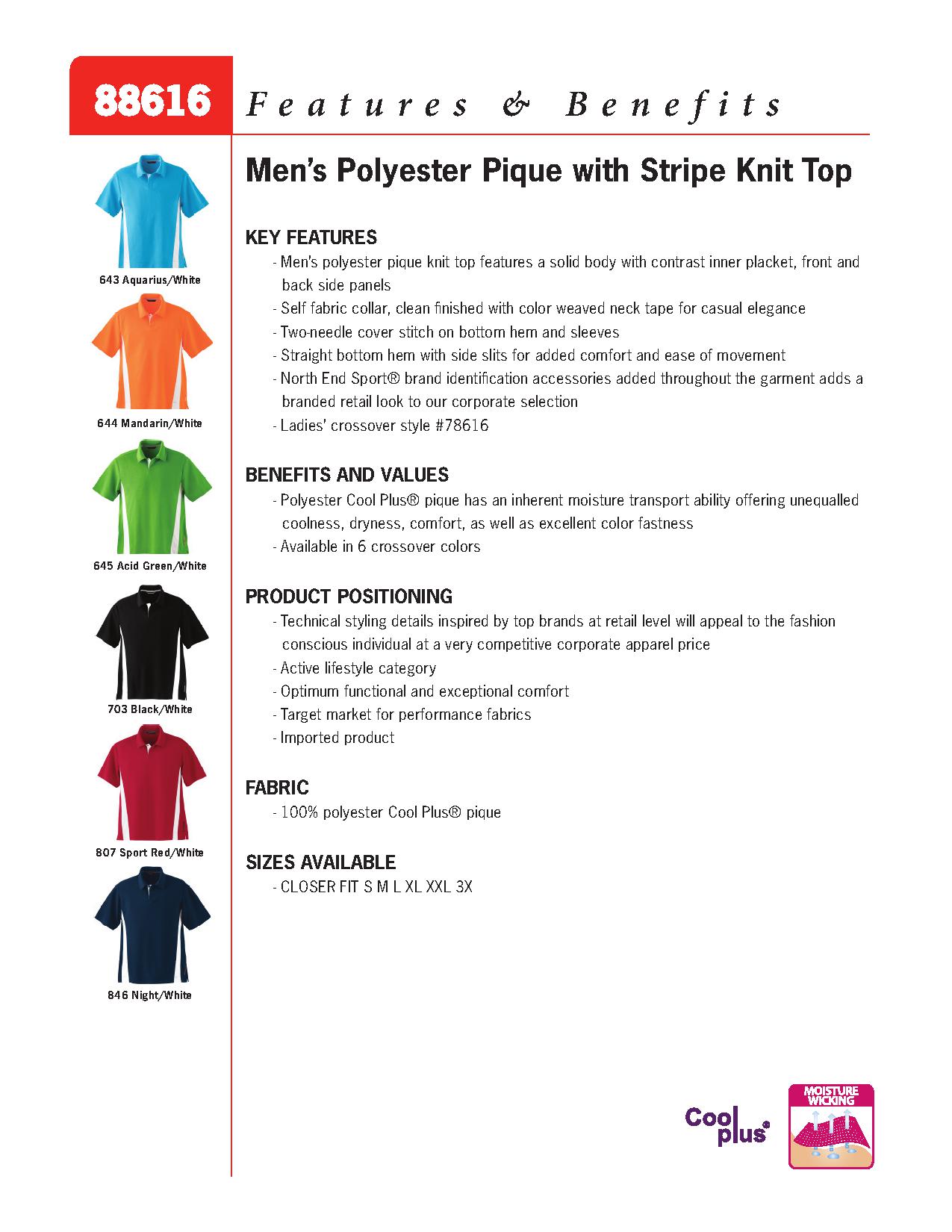 Ash City Pique 88616 - Men's Polyester Pique Polo With Stripe