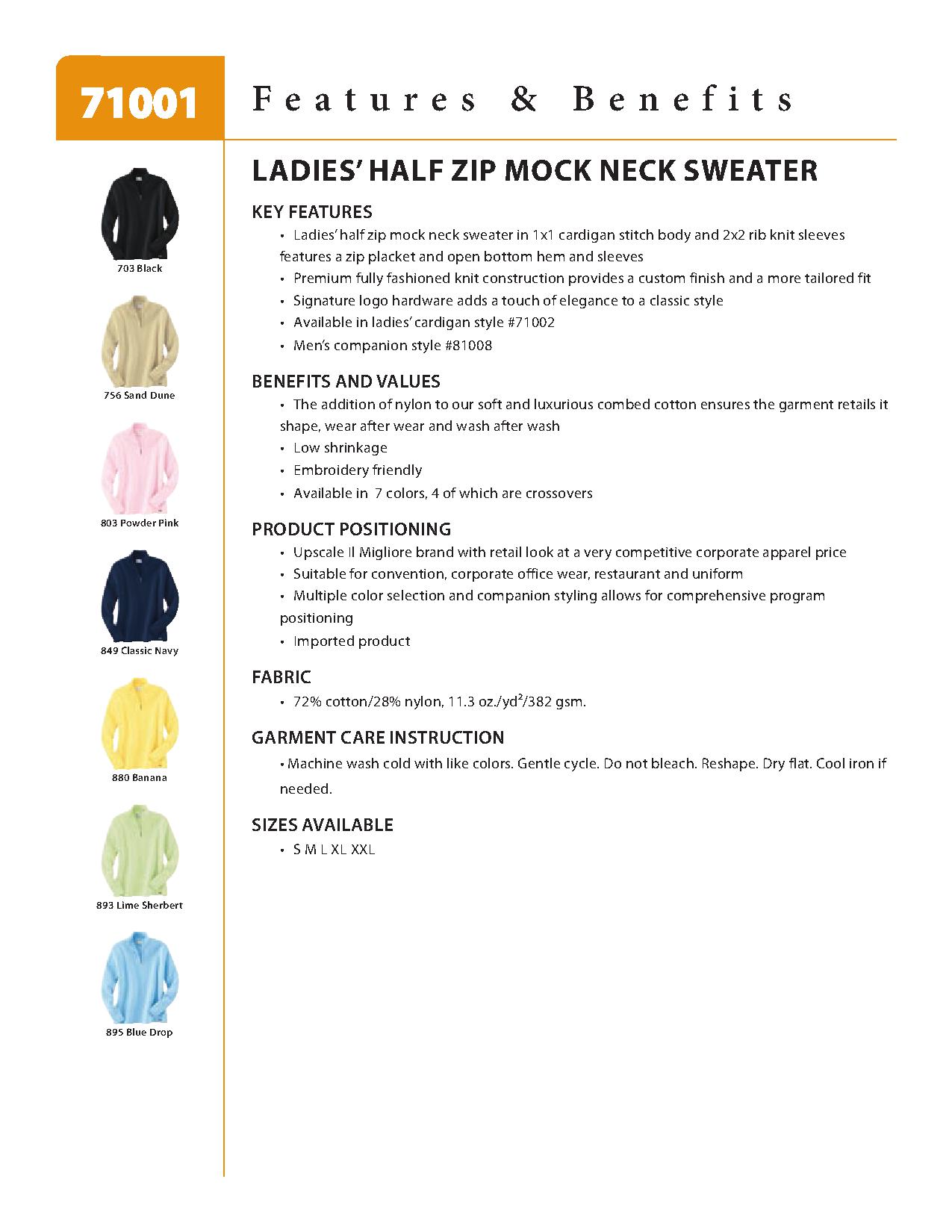 Ash City Sweaters 71001 - Ladies' Half-Zip Mock Neck Sweater