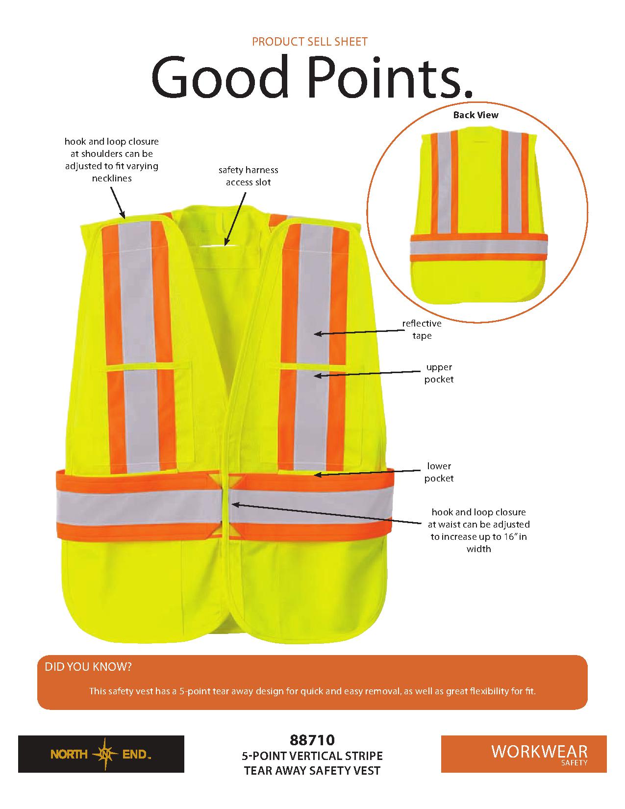 Ash City Lifestyle Vests 88710 - 5-Point Vertical Stripe Tear Away Safety Vest
