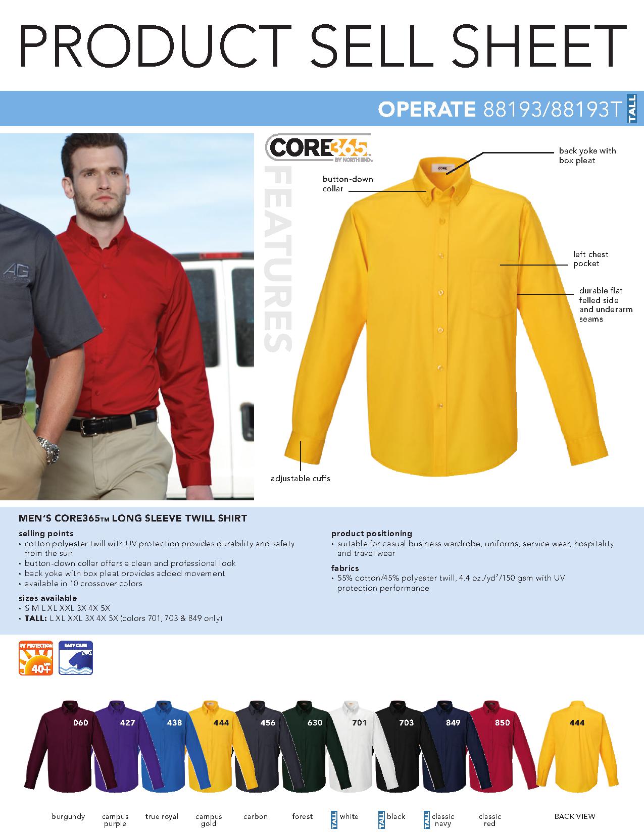 Core 365 88193 - Men's Operate Long Sleeve Twill Shirt