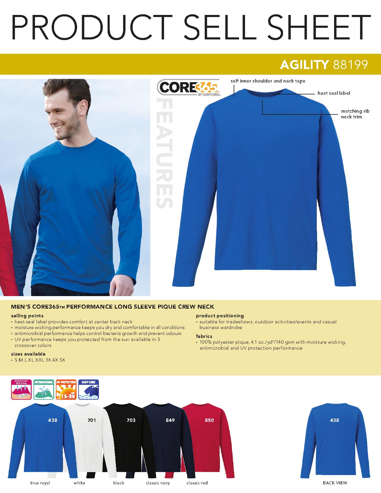 Ash City Twill 88199 - Agility Outwear Men's Performance Lone Sleeve Pique Polo Crew Neck