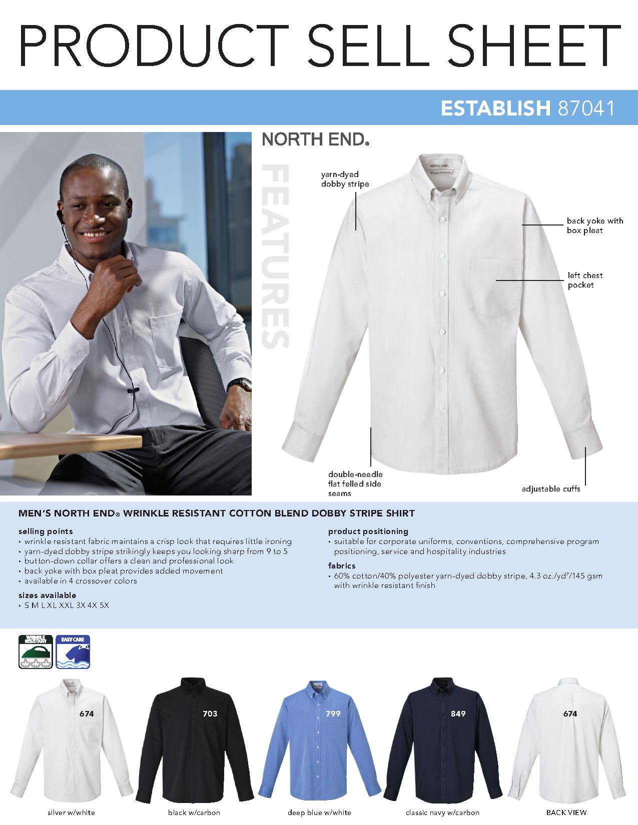 Ash City Wrinkle Resistant 87041 - Establish Men's Wrinkle Resistant Cotton Blend Dobby Striped Shirt