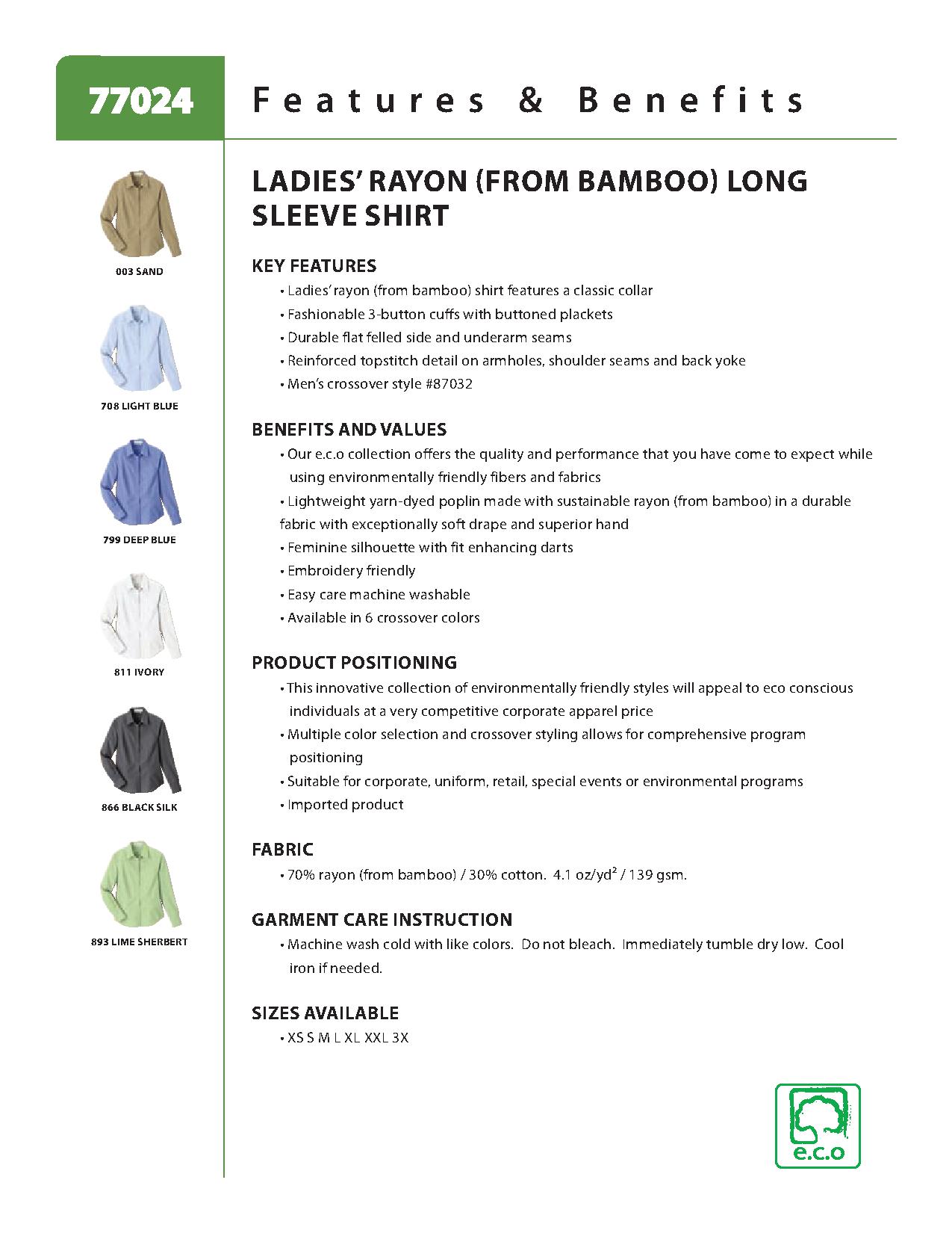Ash City e.c.o Wovens 77024 - Ladies' Rayon (from Bamboo) Long Sleeve Shirt
