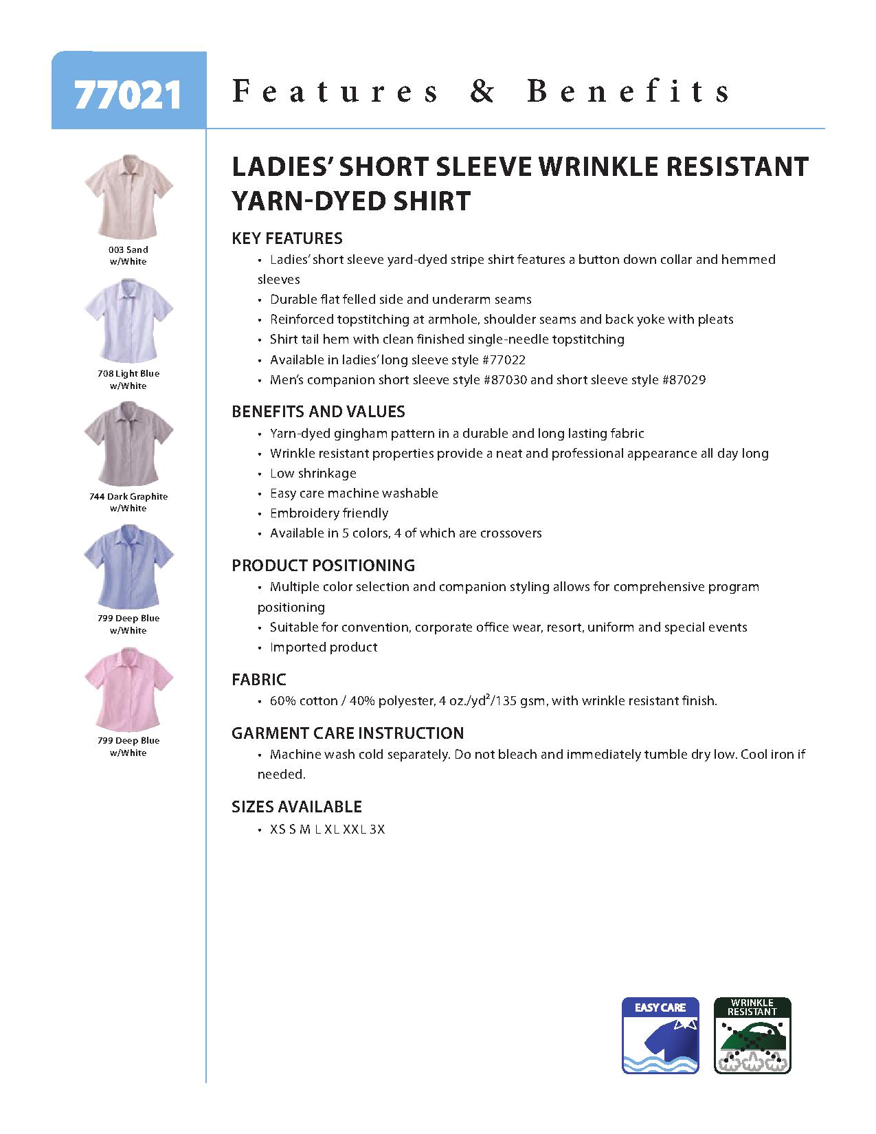 Ash City Easy care 77021 - Ladies' Short Sleeve Wrinkle Resistant Yarn-Dyed Shirt