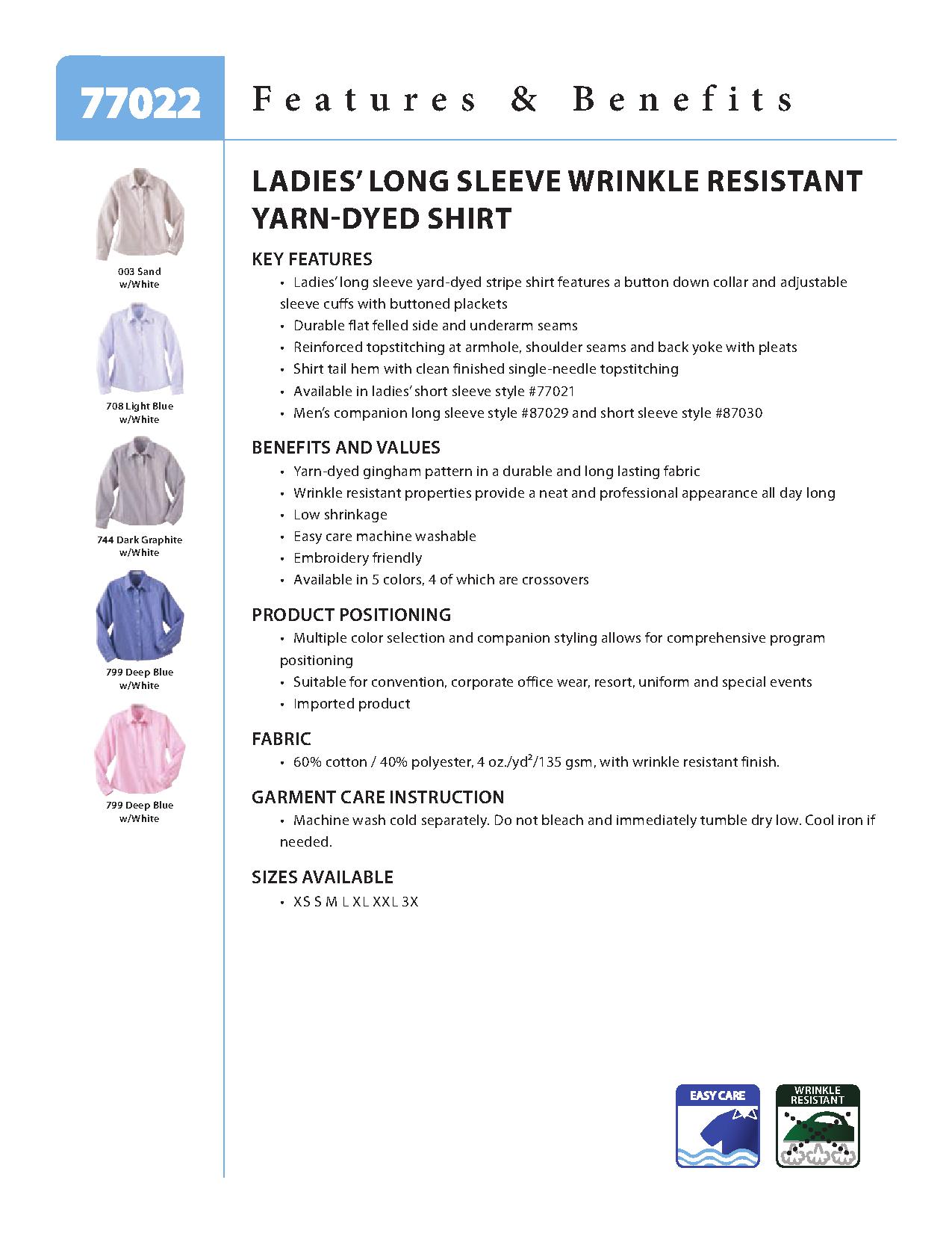 Ash City Easy care 77022 - Ladies' Lone Sleeve Wrinkle Resistant Yarn-Dyed Shirt