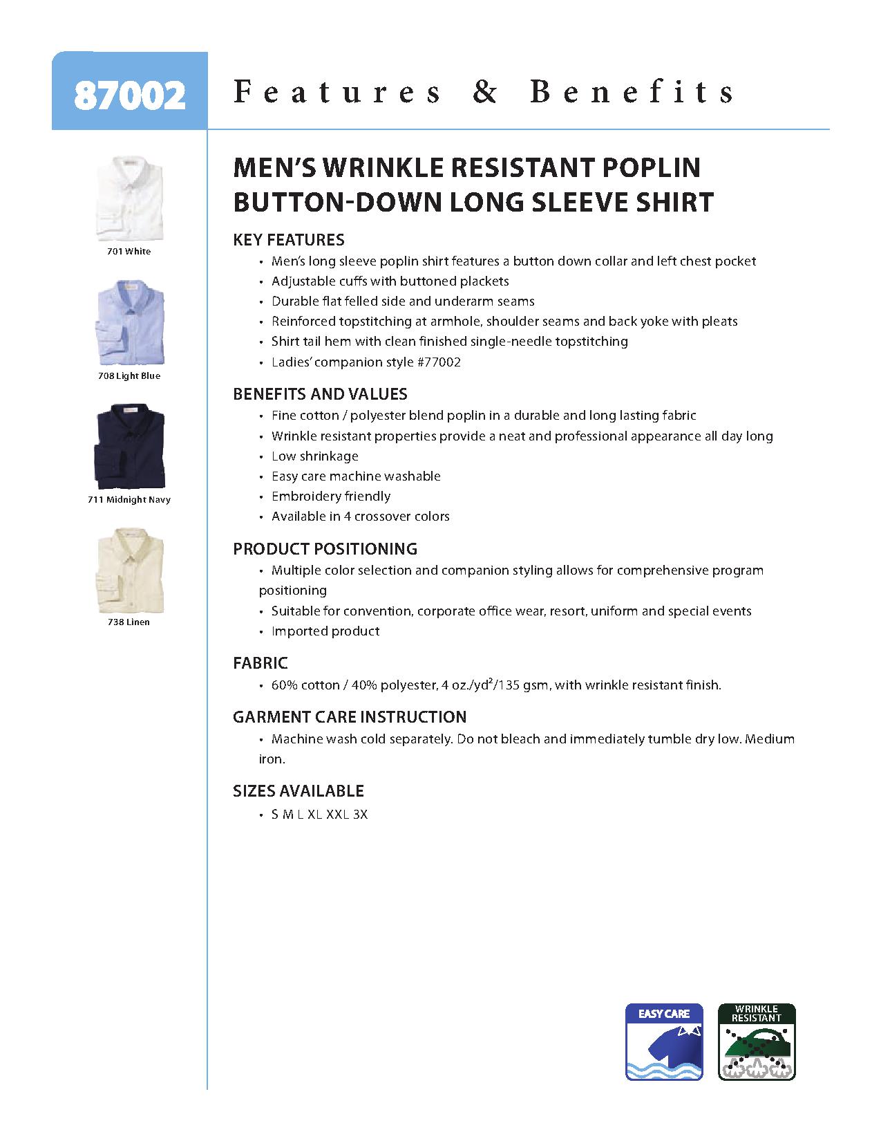 Ash City Easy care 87002 - Men's Wrinkle Resistant Poplin Button-Down Long Sleeve Shirt