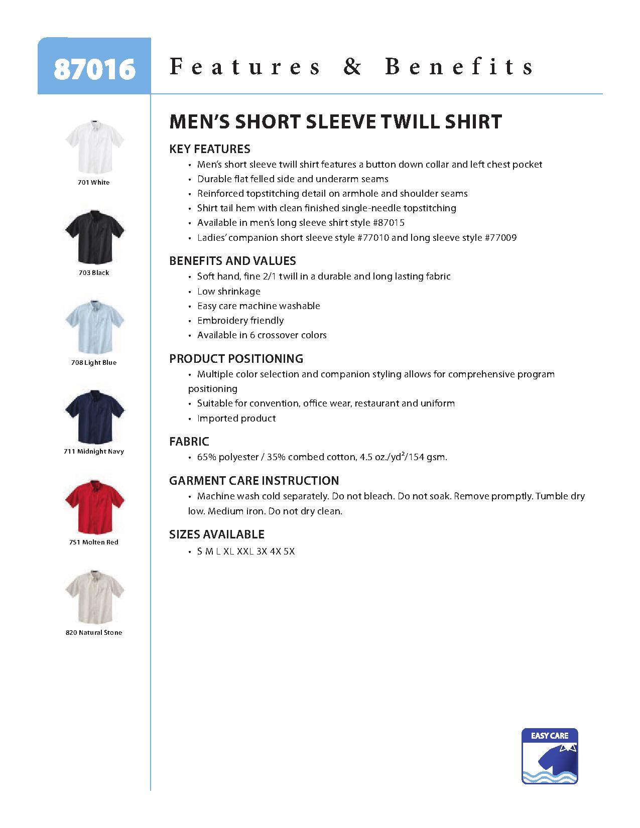 Ash City Easy care 87016 - Men's Short Sleeve Twill Shirt