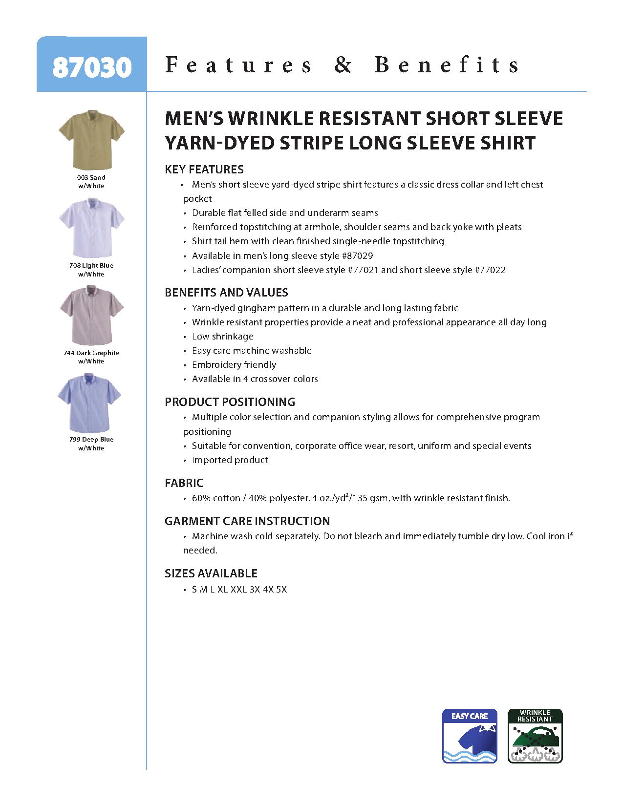 Ash City Easy care 87030 - Men's Short Sleeve Wrinkle Resistant Yarn-Dyed Shirt
