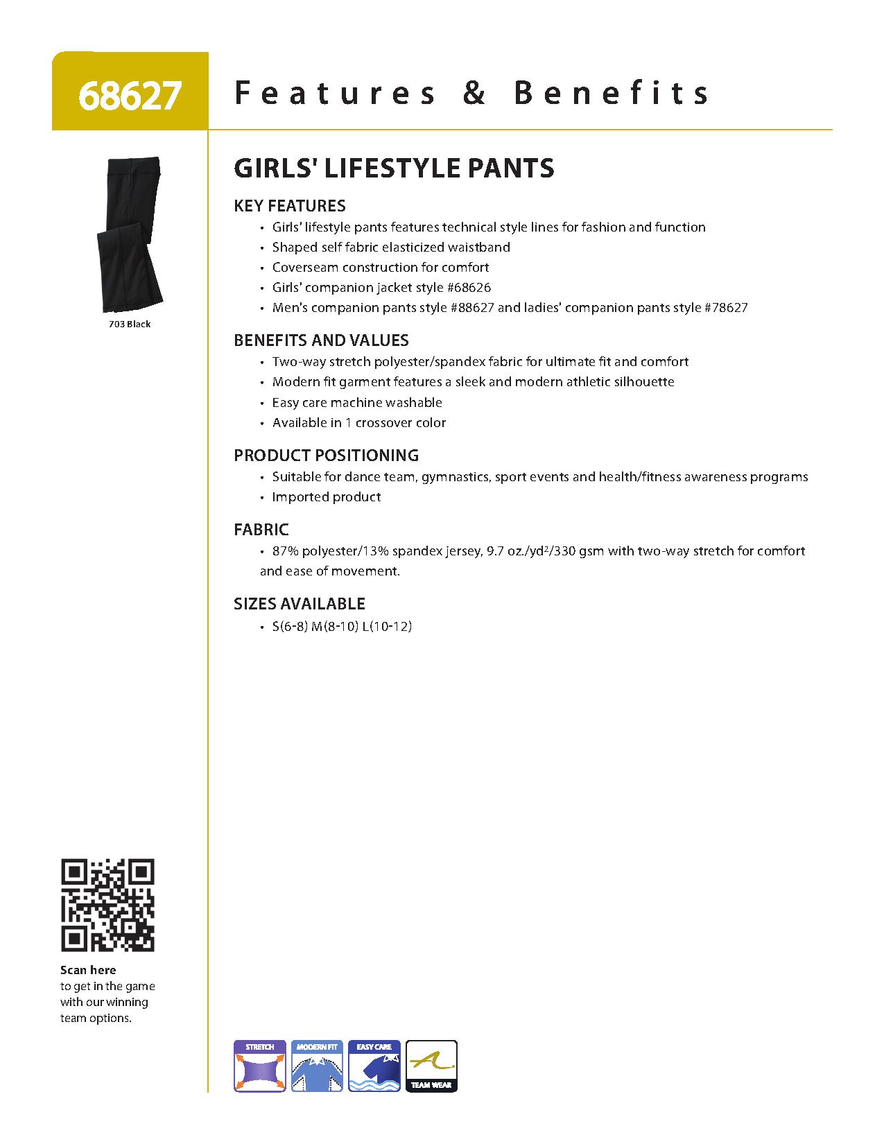 Ash City Lifestyle Separates 68627 - Girls' Lifestyle Pants