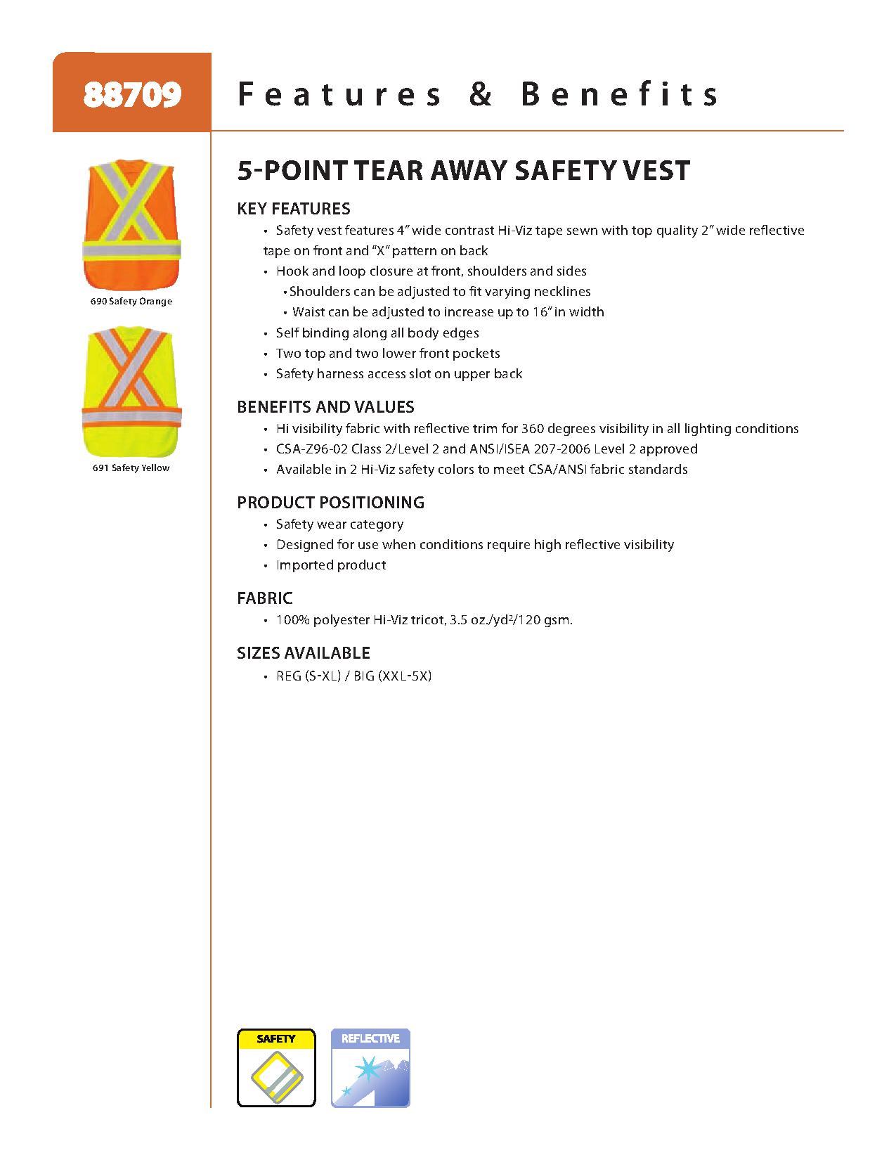 Ash City Lifestyle Vests 88709 - 5-Point Tear Away Safety Vest