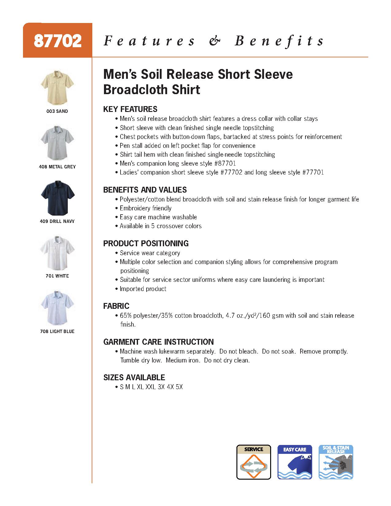 Ash City Service 87702 - Men's Soil Release Short Sleeve Broadcloth Shirt