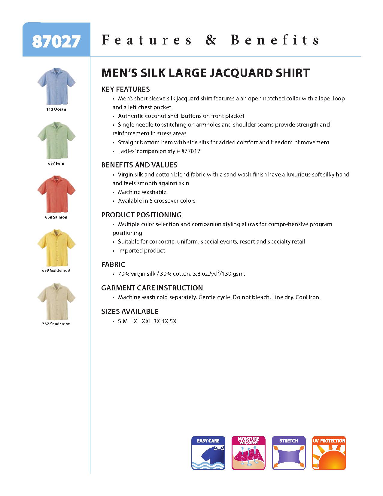 Ash City Silk blend 87027 - Men's Silk Large Jacquard Shirt