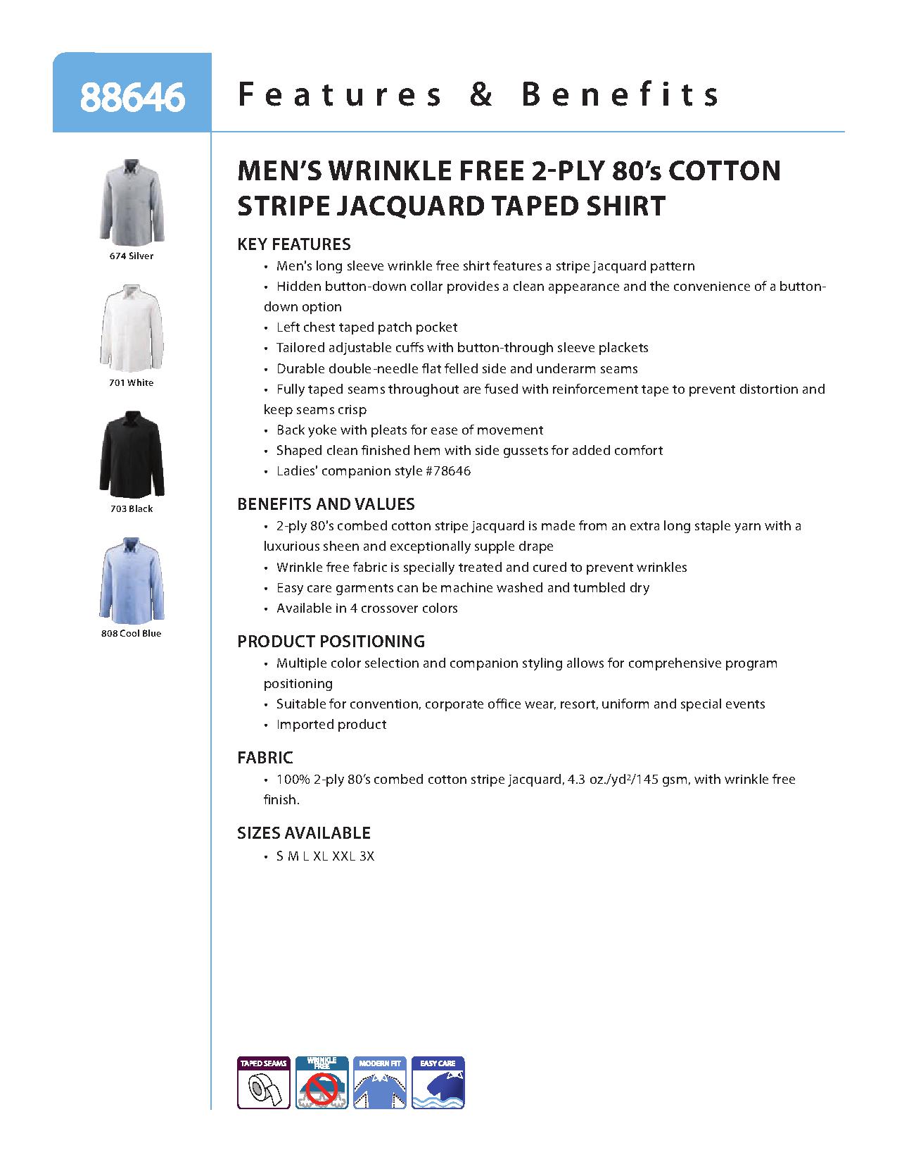 Ash City Wrinkle Free 88646 - Men's Wrinkle Free 2-Ply 80's Cotton Stripe Jacquard Taped Shirt