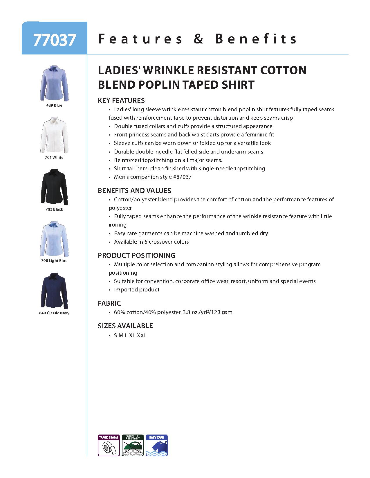 Ash City Wrinkle Resistant 77037 - Luster Ladies' Wrinkle Resistant Cotton Blend Poplin Taped Shirt