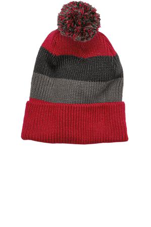District DT627 Vintage Striped Beanie with Removable Pom