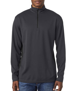 UltraClub 8237 - Adult Two Tone Keyhole Mesh Quarter Zip Pullover