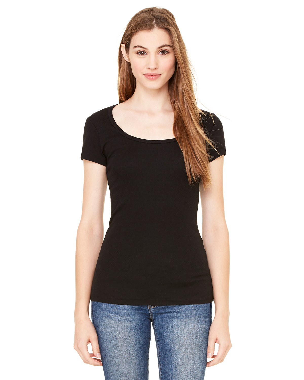 bella 8703 Ladies' Margot Sheer Rib Short Sleeve Longer Length Scoop Neck T-Shirt