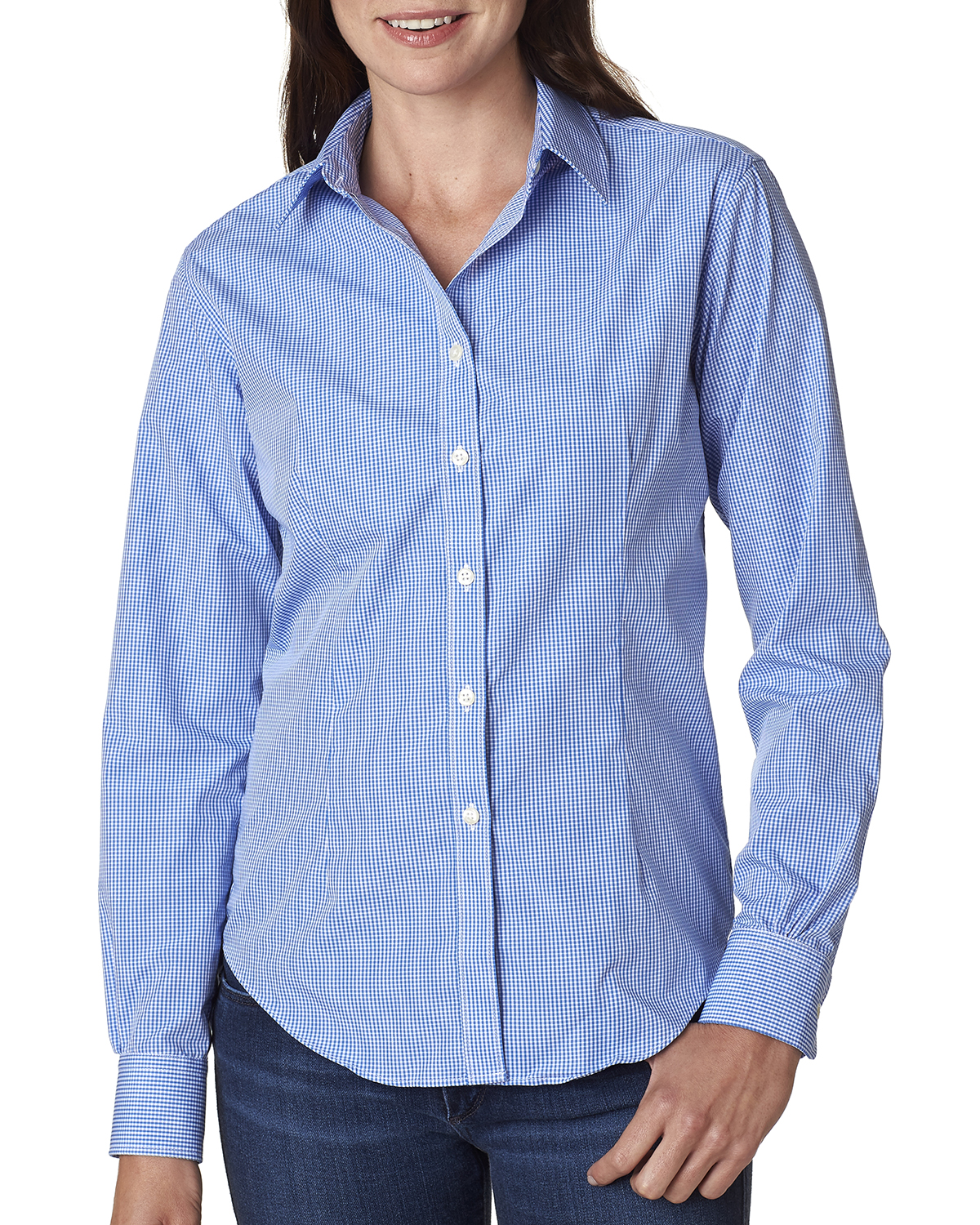 Van Heusen V0226 - Ladies' Long-Sleeve Yarn-Dyed Gingham Check Woven Shirt