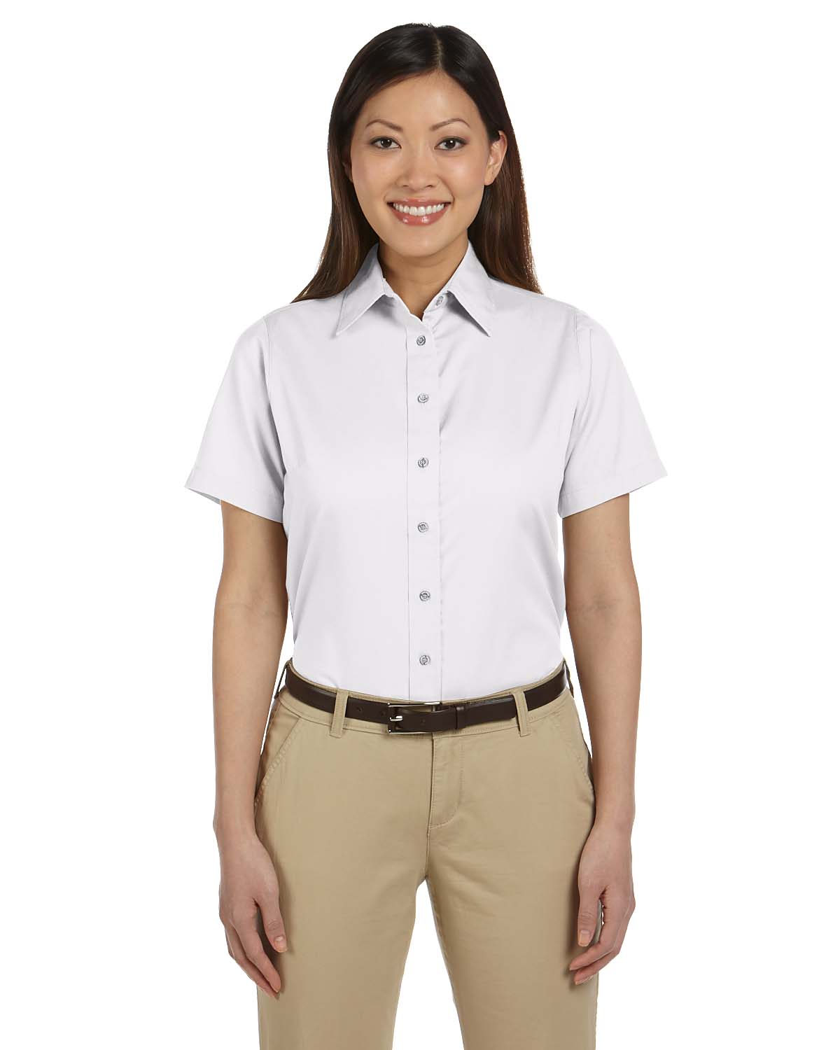 Harriton M500SW Ladies Short-Sleeve Twill Shirt with Stain-Release