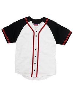 Champion T1394  Contrasting Raglan-Sleeve Button-Front Baseball Jersey with Braid Trim