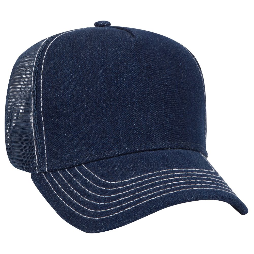 OTTO Cap 39-090 - Denim 5 Panel Mid Profile Mesh Back Trucker Hat