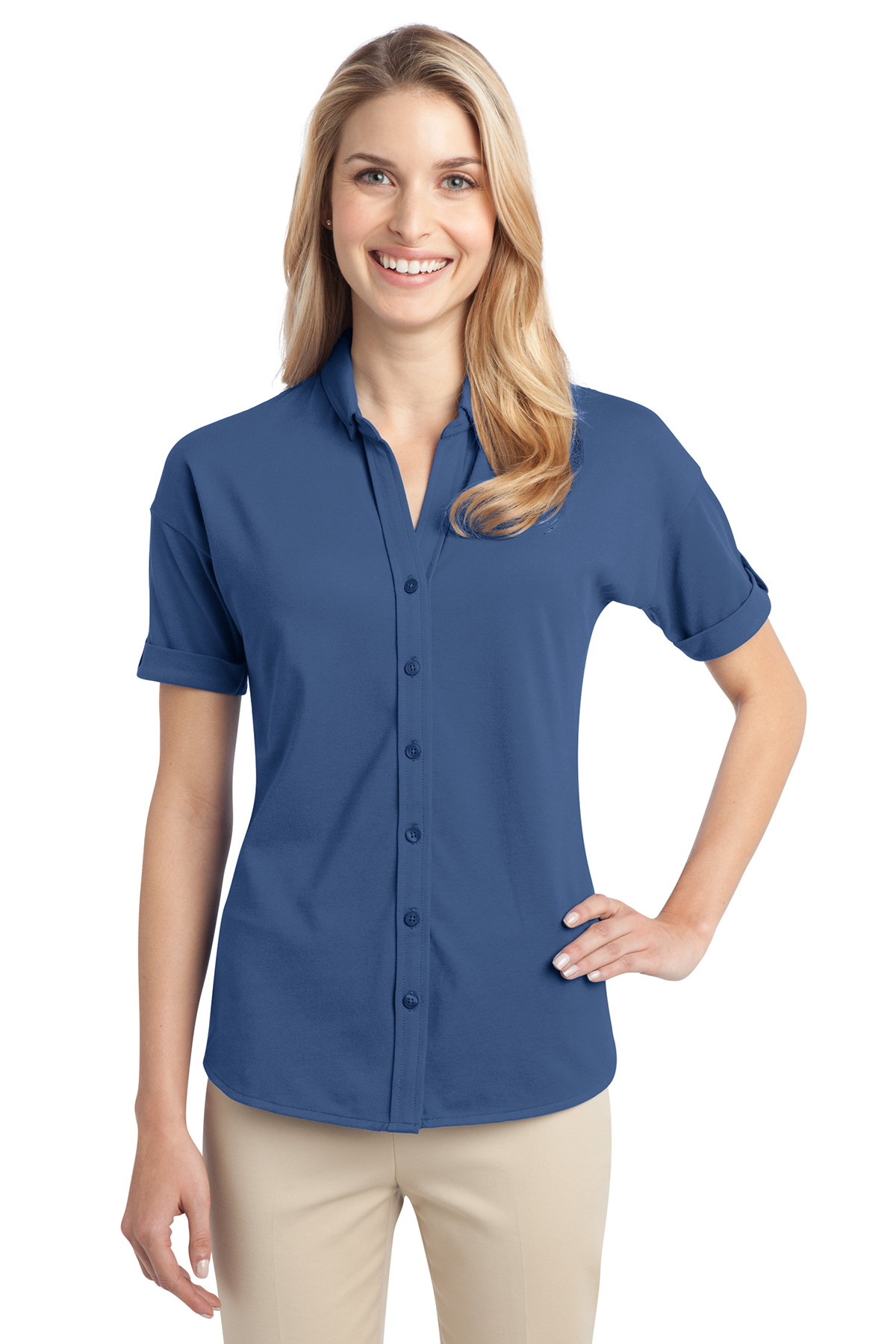 Port Authority® L556 Ladies Stretch Pique Button-Front Shirt