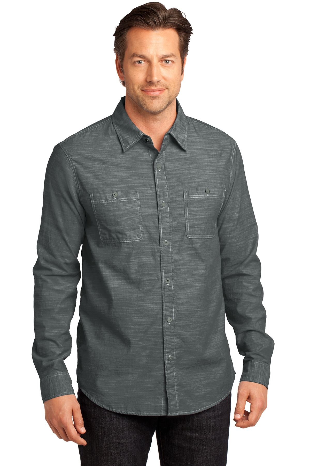 District Made - Mens Long Sleeve Washed Woven Shirt. DM3800 - Men's ...