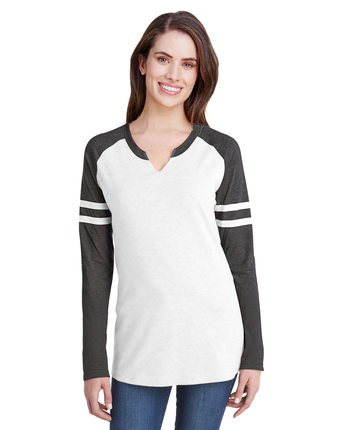LAT 3534 - Women's Fine Jersey Mash Up Long Sleeve T-Shirt
