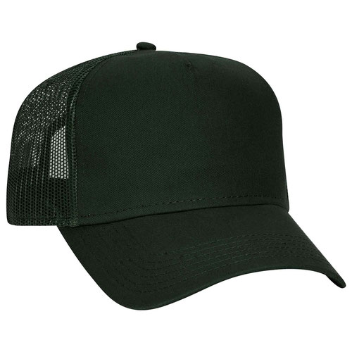 Cotton twill solid color five panel low profile pro style mesh back caps