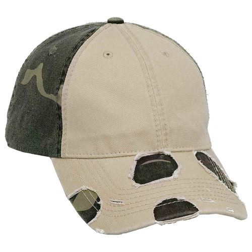 Camouflage superior garment washed cotton twill distressed two tone color six panel low profile pro style caps