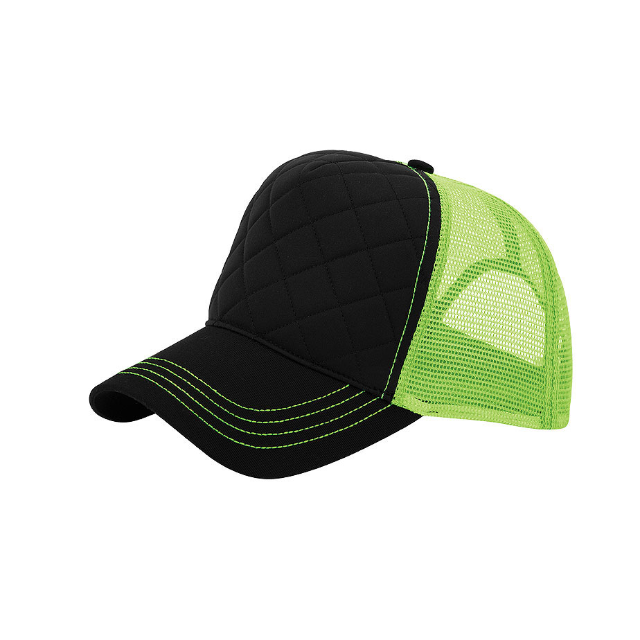 Mega Cap 6878B - Fashion Quilted Trucker Cap With Neon Mesh