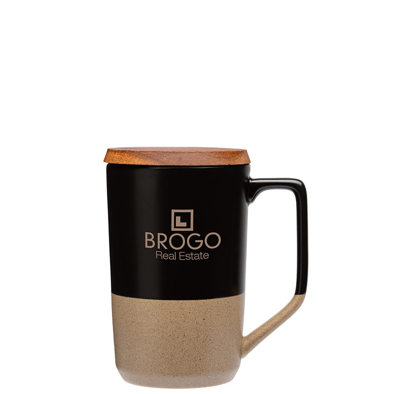 Sovrano KM5905 - Mogiana 15 oz. Two-Tone Ceramic Mug w/ Wood Lid