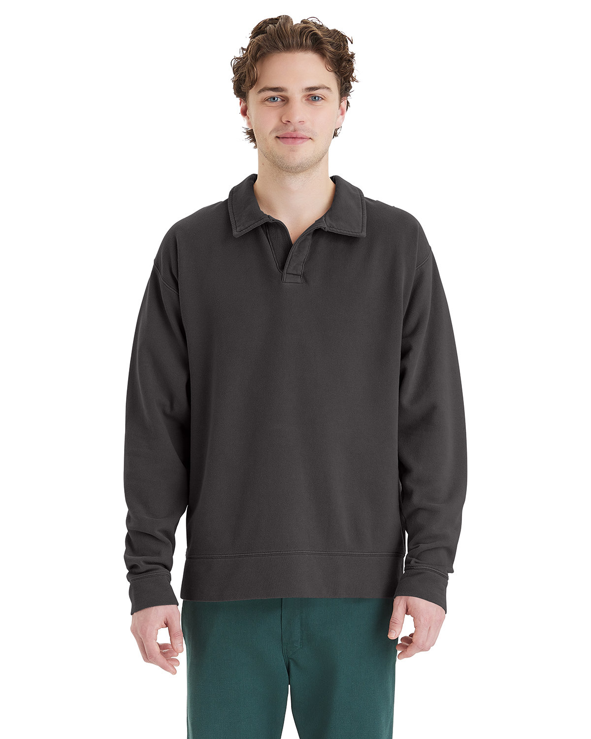 Hanes ComfortWash GDH490 - Unisex Garment Dye Polo Collar Sweatshirt