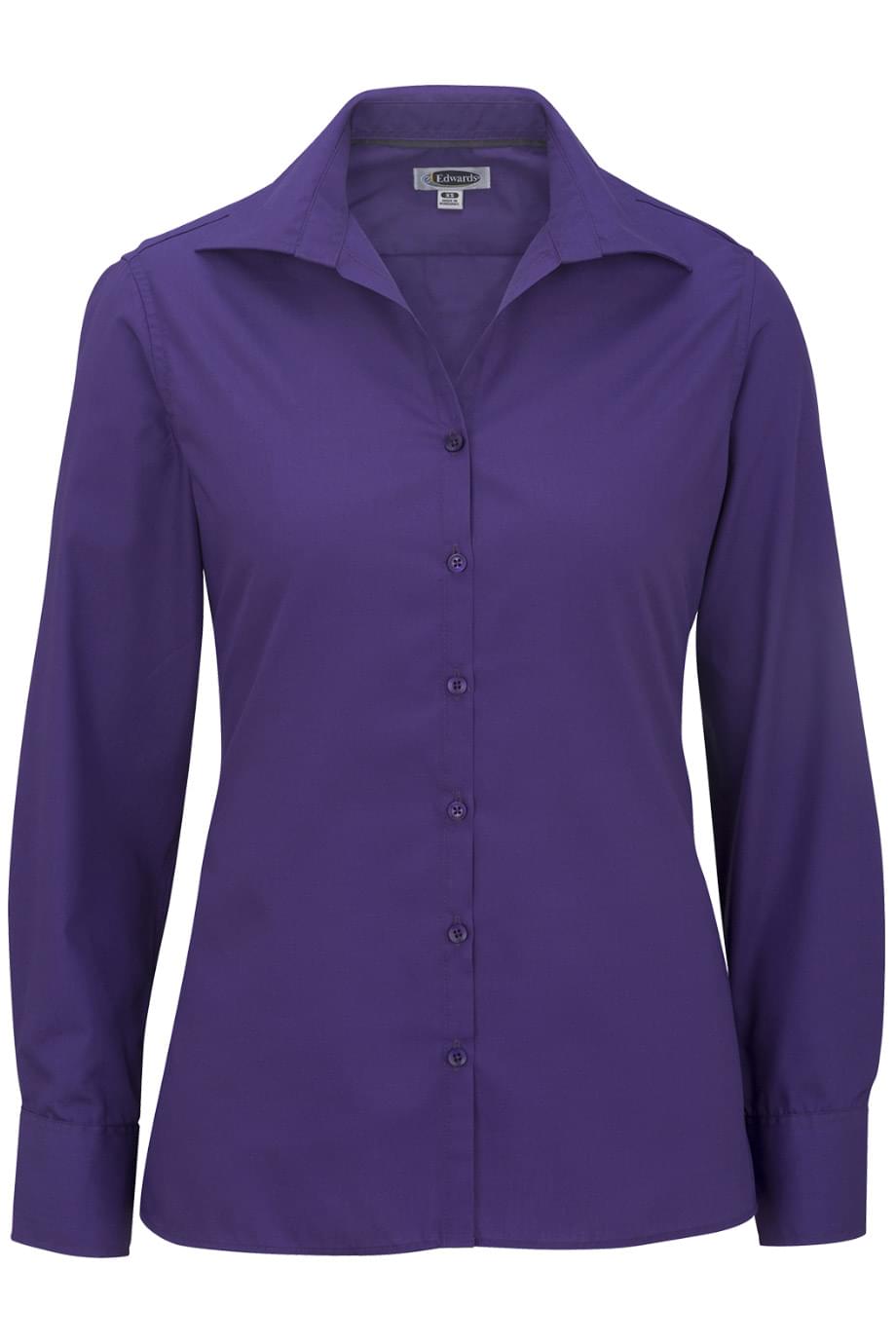 Edwards Garment 5295 - Women's Open Neck Poplin Long Sleeve Blouse