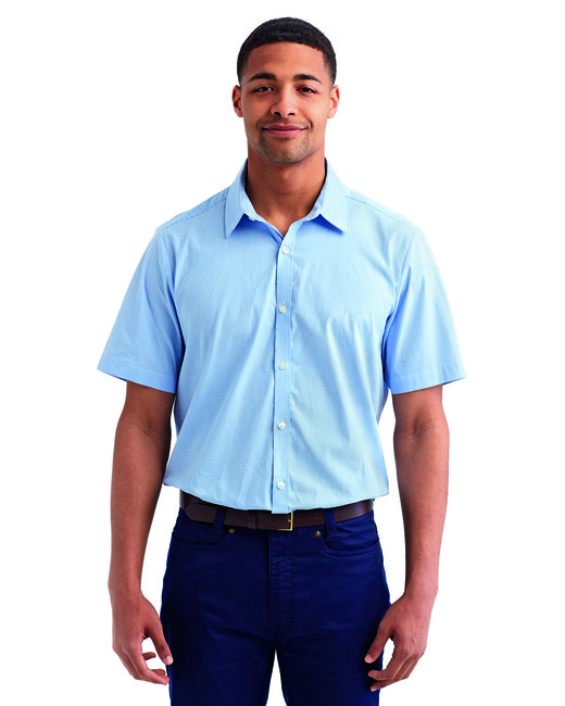 Artisan Collection by Reprime RP221 - Men's Microcheck Gingham Short-Sleeve Cotton Shirt