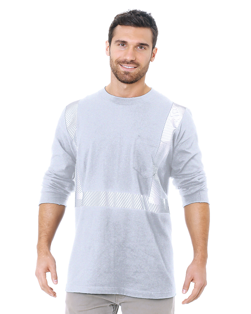 Bayside 3712 - Made In USA Hi-Vis 100% Cotton Long Sleeve Pocket Crew Segmented Striping